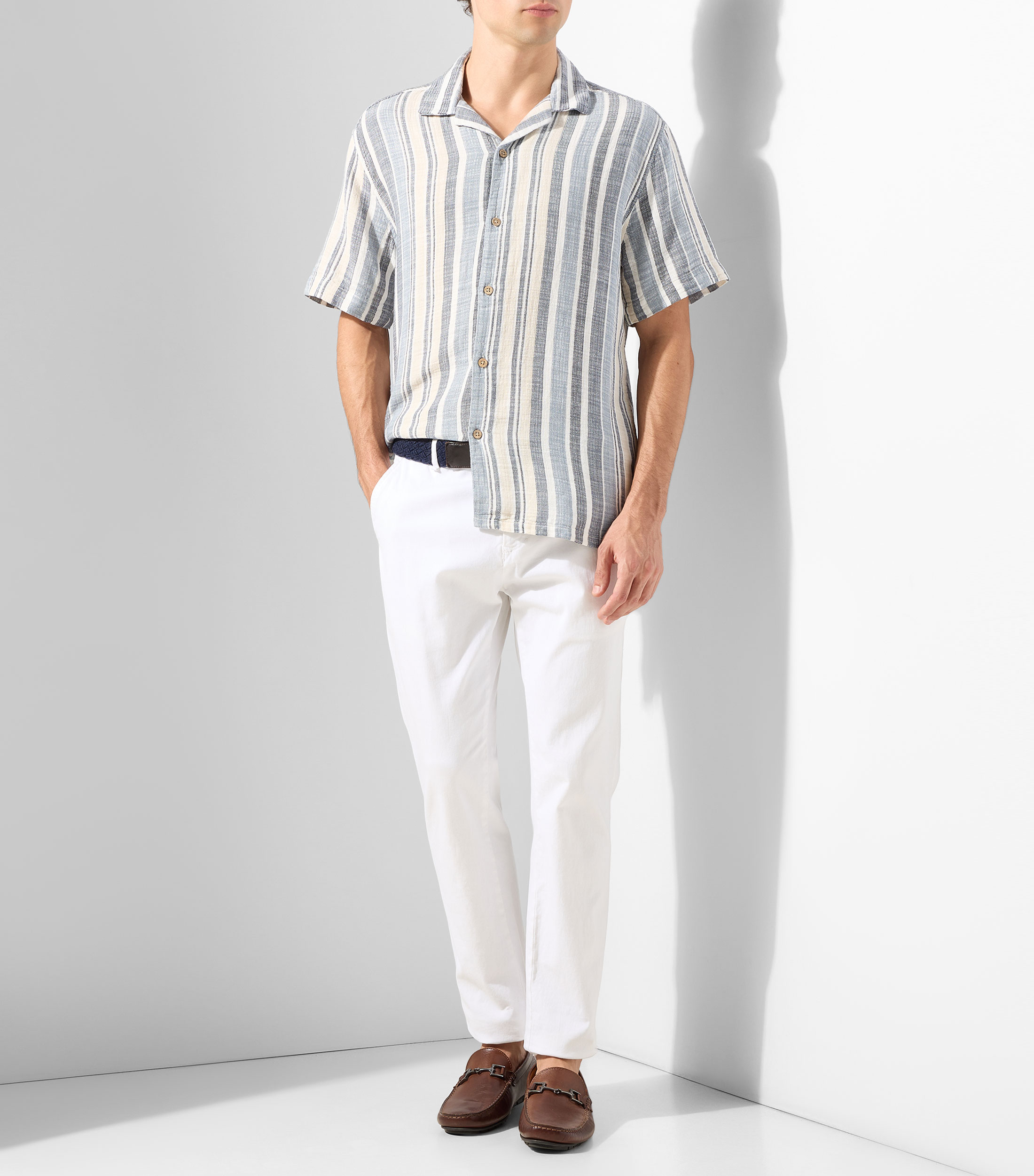Camisa de rayas manga corta Hombre